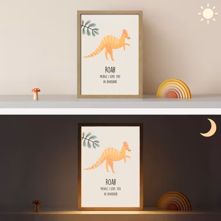 Dino - Quote - Dinosaurus - Beige Light Box met batterij (Wandlamp kind) middel -sfeer3_kind