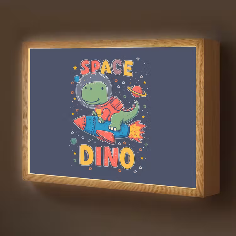 Dino - Raket - Kleurrijk Light Box met batterij (Wandlamp kind) middel -z3d_website
