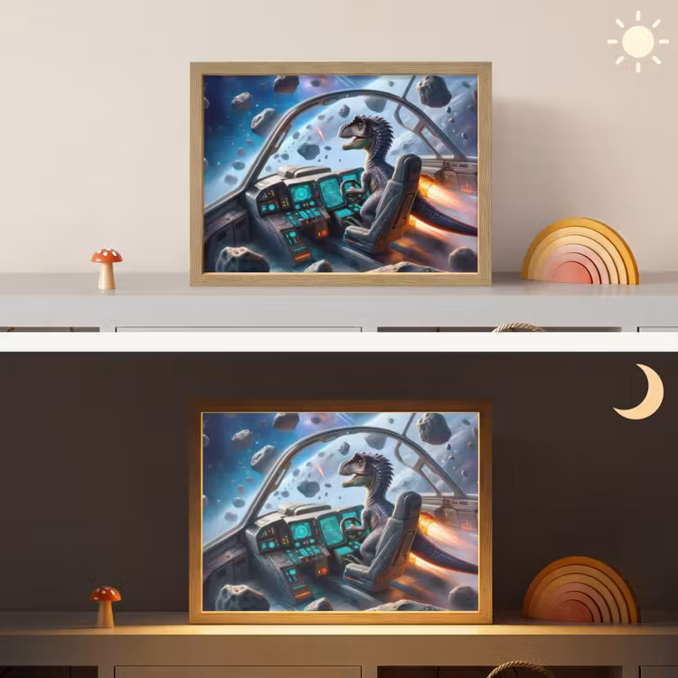 Dino - Ruimte - Jongens Light Box met batterij (Wandlamp kind) middel -sfeer3_kind
