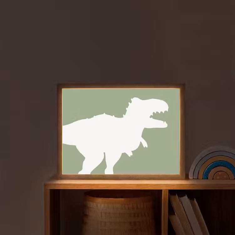 Dino - T-rex - Dinosaurus - Groen - Tyrannosaurus rex Light Box met batterij (Wandlamp kind) middel -sfeer1_kind