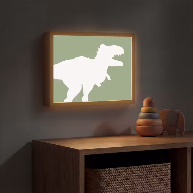 Dino - T-rex - Dinosaurus - Groen - Tyrannosaurus rex Light Box met batterij (Wandlamp kind) middel -sfeer5_kind