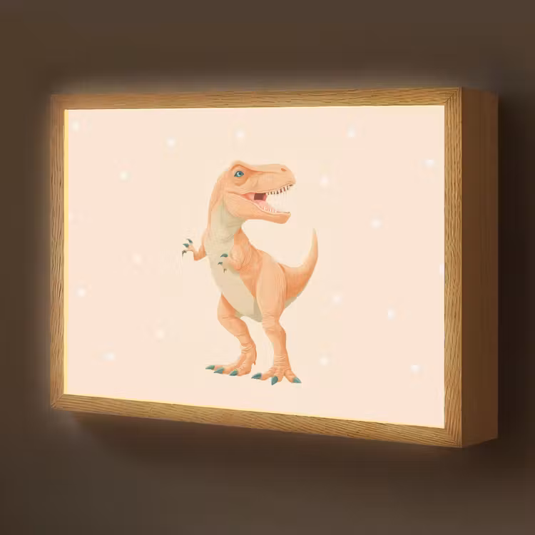 Dino - T-Rex - Oranje - Stippen Light Box met batterij (Wandlamp kind) middel -z3d_website