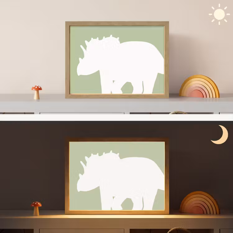 Dino - Triceratops - Dinosaurus - Groen Light Box met batterij (Wandlamp kind) middel -sfeer3_kind