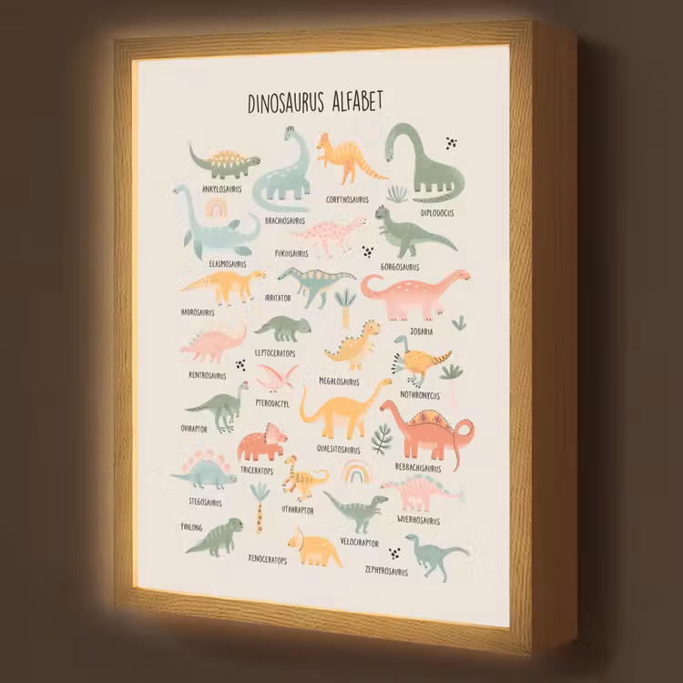 Dinosaurus alfabet - Leren voor kinderen - Dino's - Educatief Light Box met batterij (Wandlamp kind) middel -z3d_website