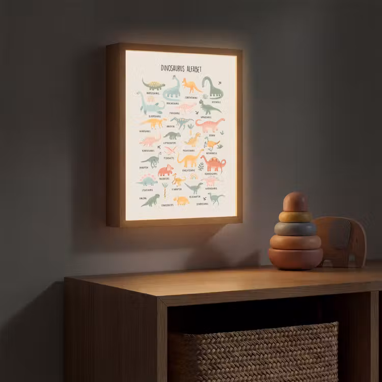Dinosaurus alfabet - Leren voor kinderen - Dino's - Educatief Light Box met batterij (Wandlamp kind) middel -sfeer5_kind