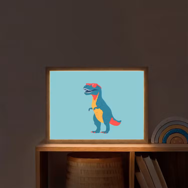 Dinosaurus - Blauw - Zonnebril Light Box met batterij (Wandlamp kind) middel -sfeer1_kind