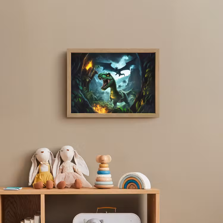 Dinosaurus - Draak - Jungle - Groen Light Box met batterij (Wandlamp kind) middel -sfeer2_kind