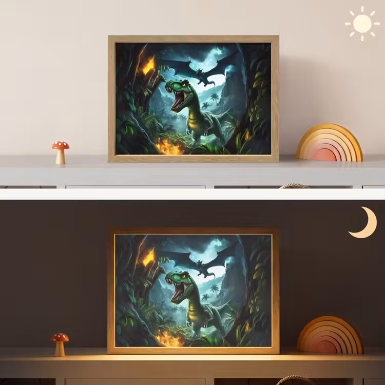 Dinosaurus - Draak - Jungle - Groen Light Box met batterij (Wandlamp kind) middel -sfeer3_kind