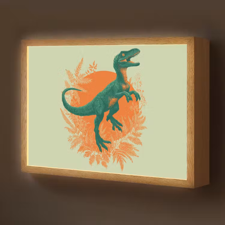 Dinosaurus - Groen - Planten - Cirkel Light Box met batterij (Wandlamp kind) middel -z3d_website