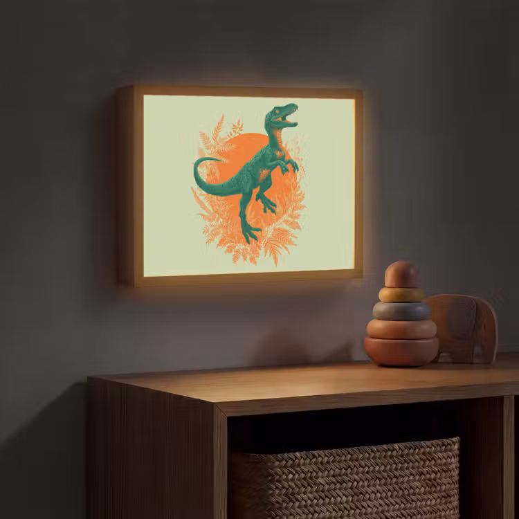 Dinosaurus - Groen - Planten - Cirkel Light Box met batterij (Wandlamp kind) middel -sfeer5_kind
