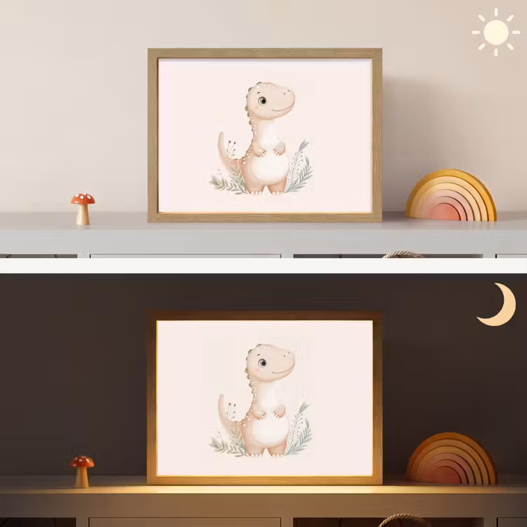 Dinosaurus - Bladeren - Pastel Light Box met batterij (Wandlamp kind) middel -sfeer3_kind