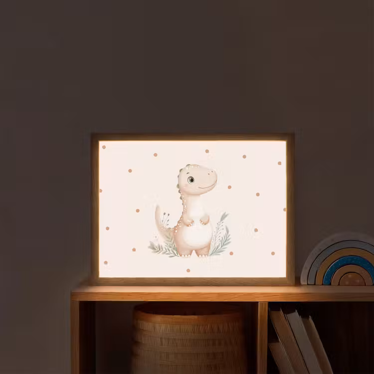 Dinosaurus - Bladeren - Pastel - Stippen Light Box met batterij (Wandlamp kind) middel -sfeer1_kind