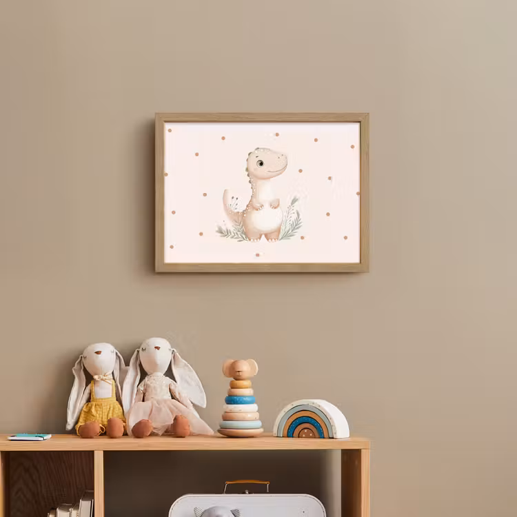 Dinosaurus - Bladeren - Pastel - Stippen Light Box met batterij (Wandlamp kind) middel -sfeer2_kind
