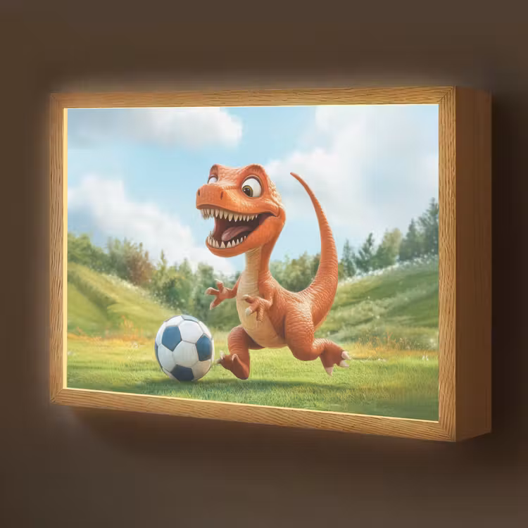 Dinosaurus - Oranje - Cartoon - Voetbal Light Box met batterij (Wandlamp kind) middel -z3d_website