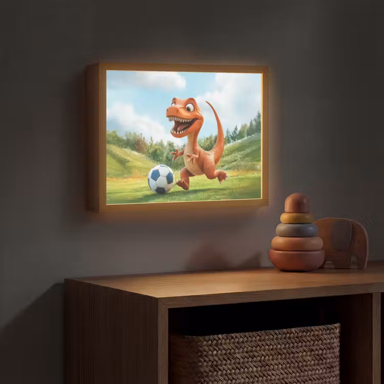 Dinosaurus - Oranje - Cartoon - Voetbal Light Box met batterij (Wandlamp kind) middel -sfeer5_kind