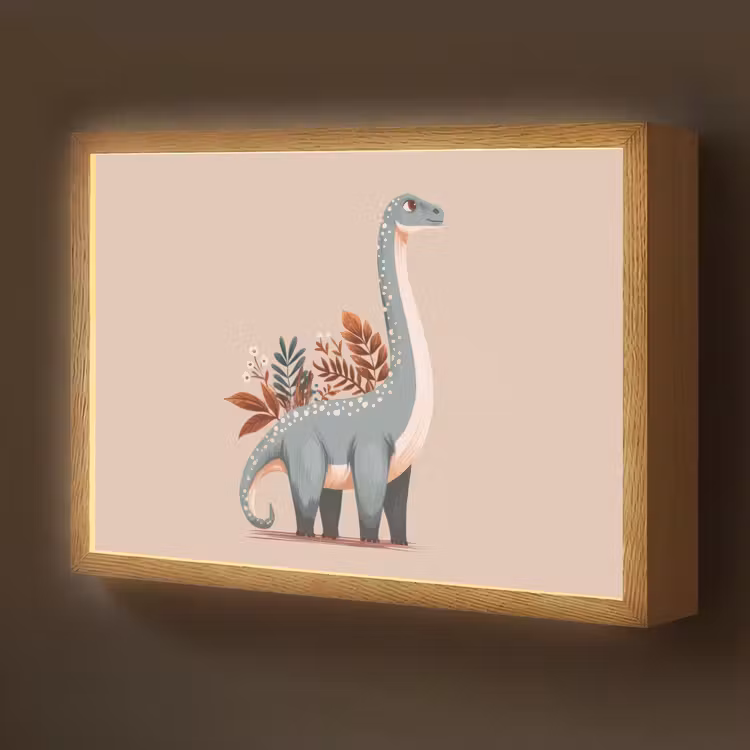 Dinosaurus - Planten - Beige Light Box met batterij (Wandlamp kind) middel -z3d_website