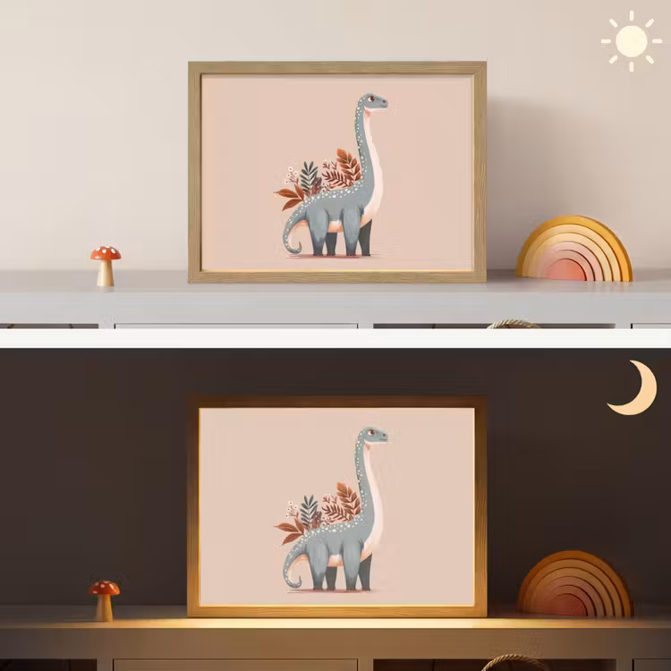 Dinosaurus - Planten - Beige Light Box met batterij (Wandlamp kind) middel -sfeer3_kind