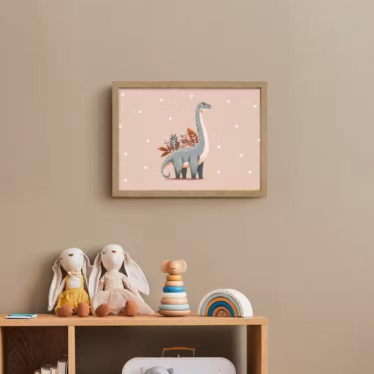 Dinosaurus - Planten - Beige - Stippen Light Box met batterij (Wandlamp kind) middel -sfeer2_kind