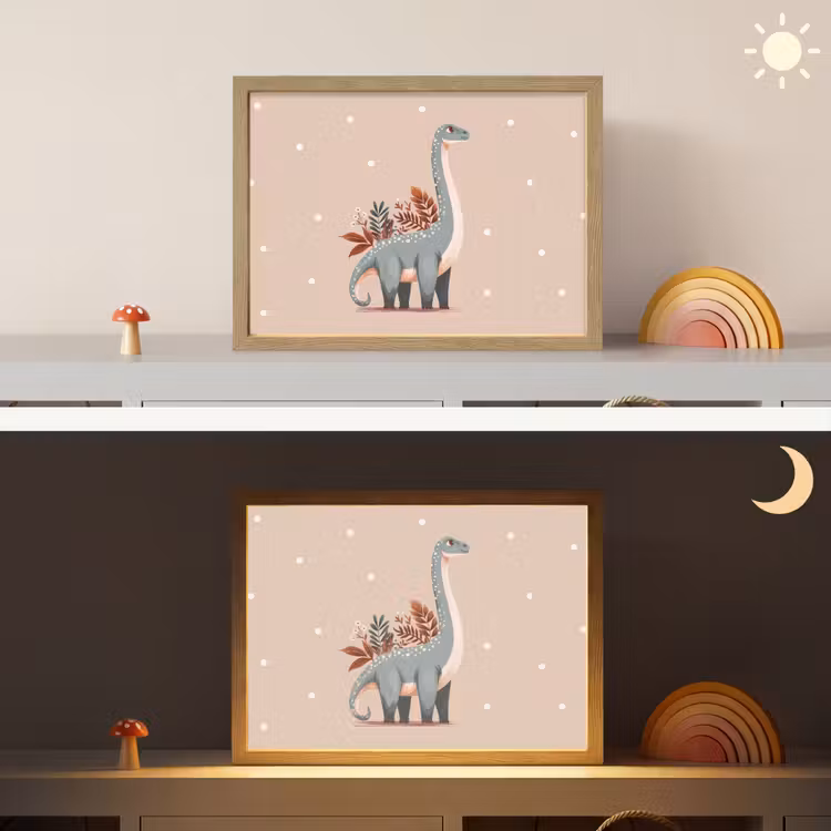 Dinosaurus - Planten - Beige - Stippen Light Box met batterij (Wandlamp kind) middel -sfeer3_kind