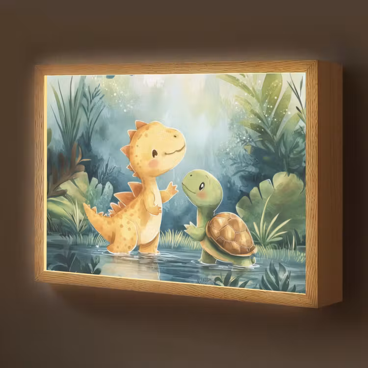 Dinosaurus - Schildpad - Illustratie - Aquarel Light Box met batterij (Wandlamp kind) middel -z3d_website