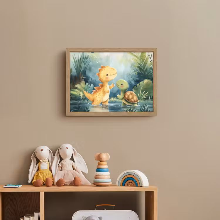 Dinosaurus - Schildpad - Illustratie - Aquarel Light Box met batterij (Wandlamp kind) middel -sfeer2_kind