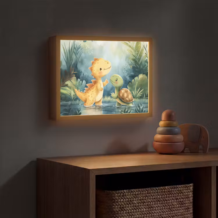 Dinosaurus - Schildpad - Illustratie - Aquarel Light Box met batterij (Wandlamp kind) middel -sfeer5_kind