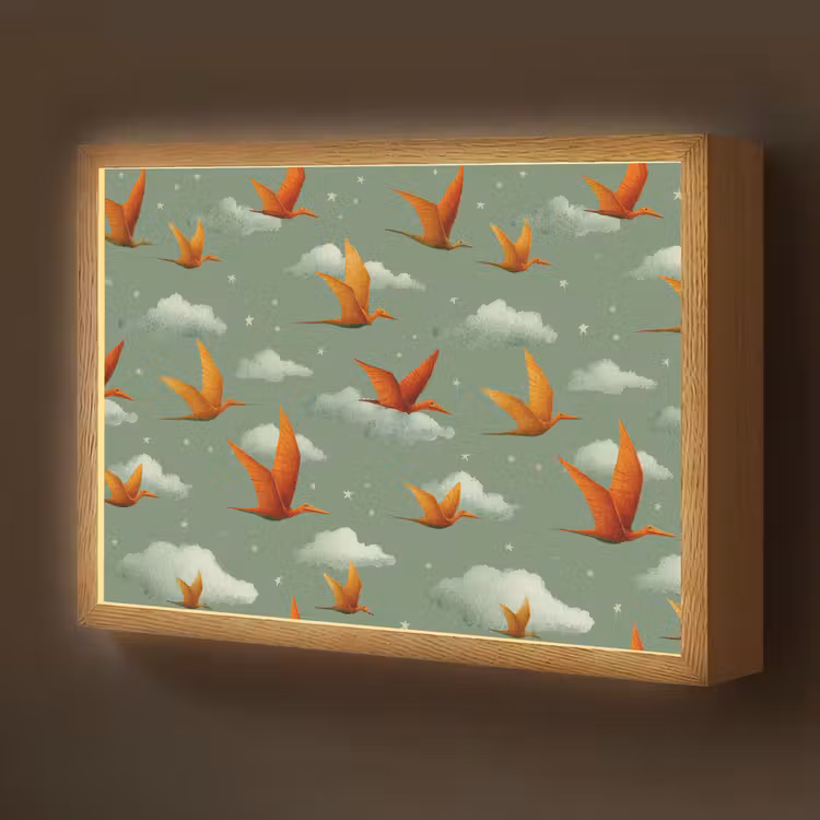 Dinosaurussen - Wolken - Sterren - Oranje Light Box met batterij (Wandlamp kind) middel -z3d_website