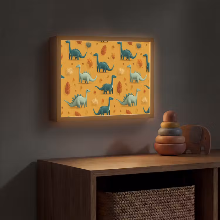 Dinosaurussen - Stekels - Herfstbladeren - Bruin Light Box met batterij (Wandlamp kind) middel -sfeer5_kind