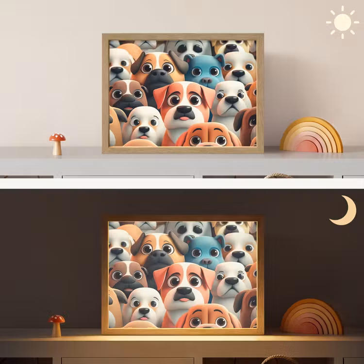 Hond - Dieren - Patronen - Bruin - Meiden - Jongens Light Box met batterij (Wandlamp kind) middel -sfeer3_kind
