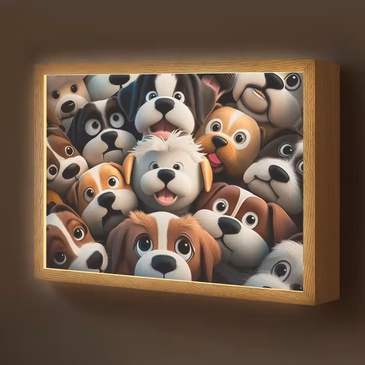 Hond - Dieren - Patronen - Bruin - Meisjes - Jongens Light Box met batterij (Wandlamp kind) middel -z3d_website