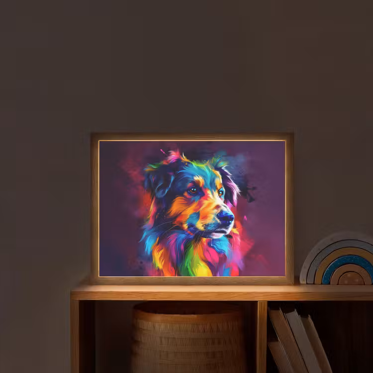 Hond - Kleurrijk - Dier - Dierenhoofd Light Box met batterij (Wandlamp kind) middel -sfeer1_kind