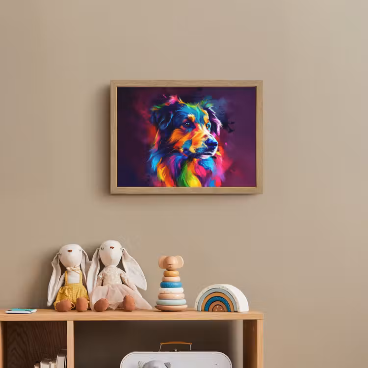 Hond - Kleurrijk - Dier - Dierenhoofd Light Box met batterij (Wandlamp kind) middel -sfeer2_kind