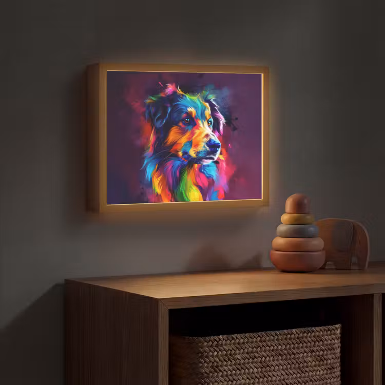 Hond - Kleurrijk - Dier - Dierenhoofd Light Box met batterij (Wandlamp kind) middel -sfeer5_kind