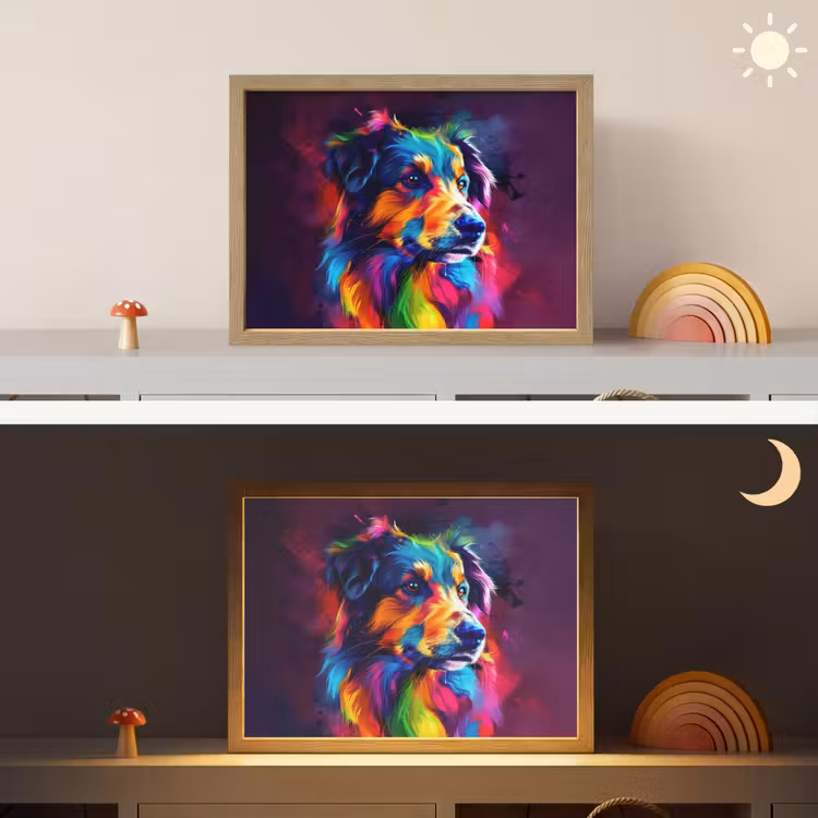 Hond - Kleurrijk - Dier - Dierenhoofd Light Box met batterij (Wandlamp kind) middel -sfeer3_kind