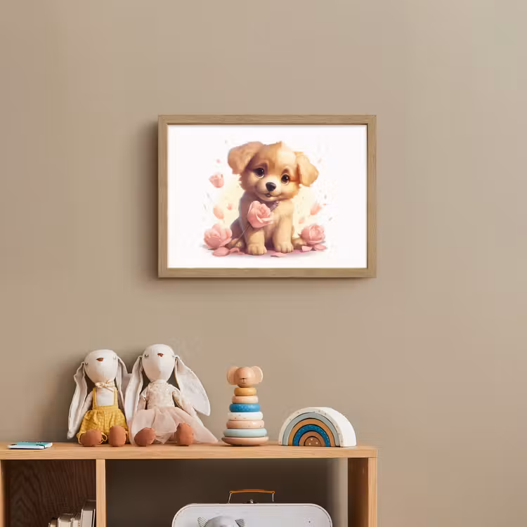 Hond - Bloemen - Roze - Meisjes - Kind Light Box met batterij (Wandlamp kind) middel -sfeer2_kind