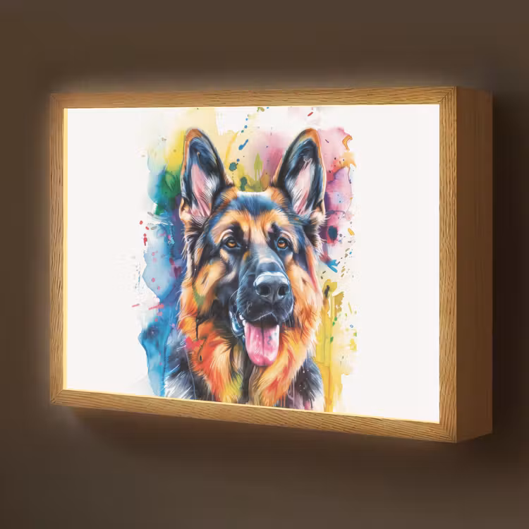Hond - Verf - Dieren - Kleurrijk - Duitse Herder Light Box met batterij (Wandlamp kind) middel -z3d_website