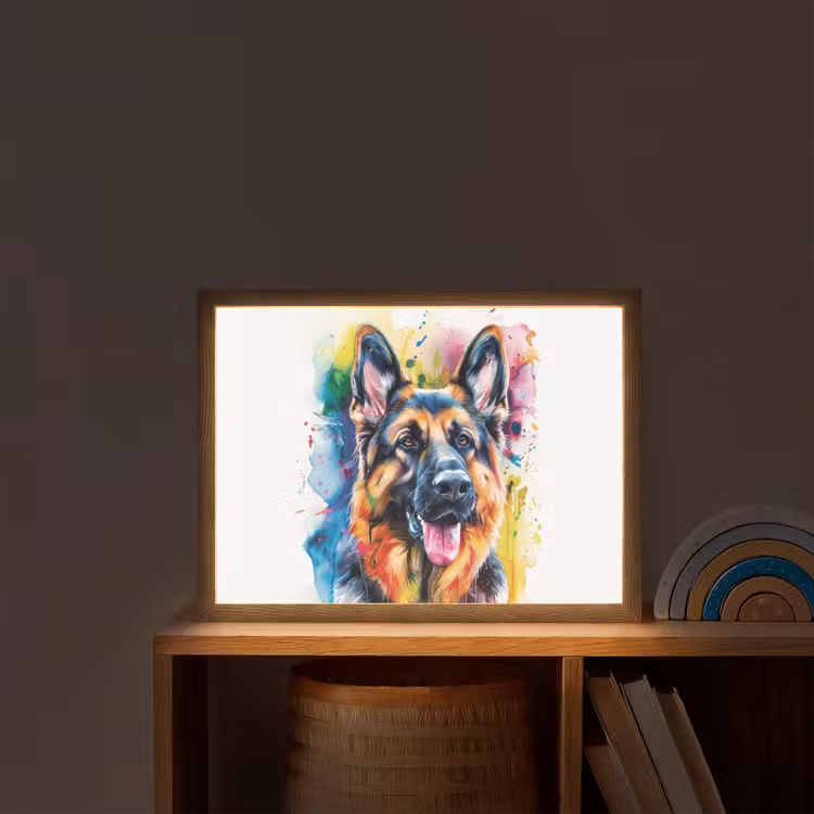 Hond - Verf - Dieren - Kleurrijk - Duitse Herder Light Box met batterij (Wandlamp kind) middel -sfeer1_kind