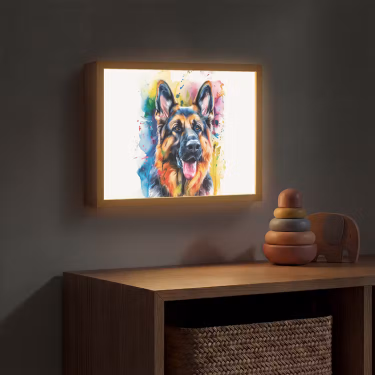 Hond - Verf - Dieren - Kleurrijk - Duitse Herder Light Box met batterij (Wandlamp kind) middel -sfeer5_kind