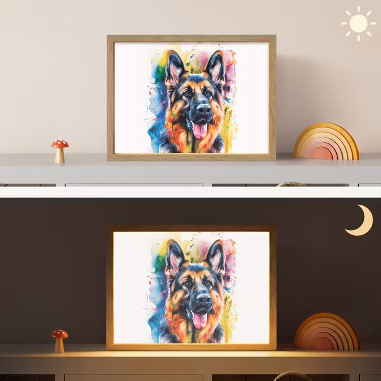Hond - Verf - Dieren - Kleurrijk - Duitse Herder Light Box met batterij (Wandlamp kind) middel -sfeer3_kind