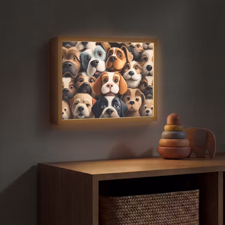 Hond - Patronen - Dieren - Bruin - Meisje - Jongen Light Box met batterij (Wandlamp kind) middel -sfeer5_kind