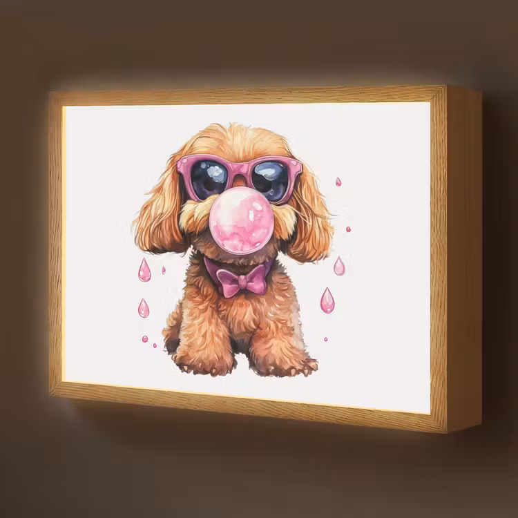 Hond - Roze - Kauwgom Light Box met batterij (Wandlamp kind) middel -z3d_website