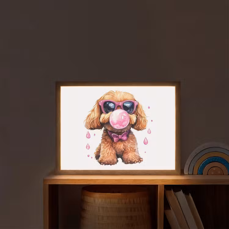 Hond - Roze - Kauwgom Light Box met batterij (Wandlamp kind) middel -sfeer1_kind