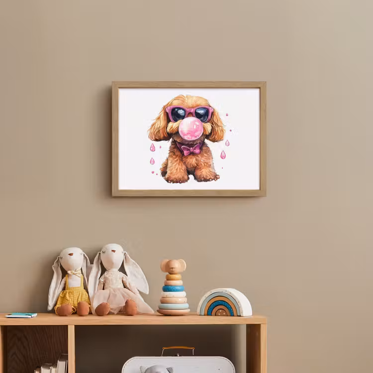 Hond - Roze - Kauwgom Light Box met batterij (Wandlamp kind) middel -sfeer2_kind