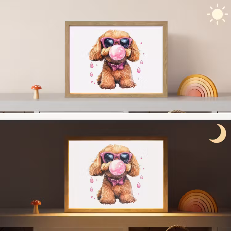 Hond - Roze - Kauwgom Light Box met batterij (Wandlamp kind) middel -sfeer3_kind