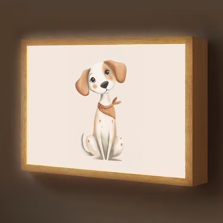 Hond - Pup - Beige Light Box met batterij (Wandlamp kind) middel -z3d_website
