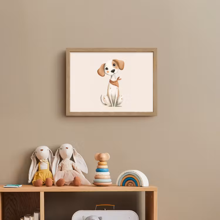 Hond - Pup - Beige Light Box met batterij (Wandlamp kind) middel -sfeer2_kind