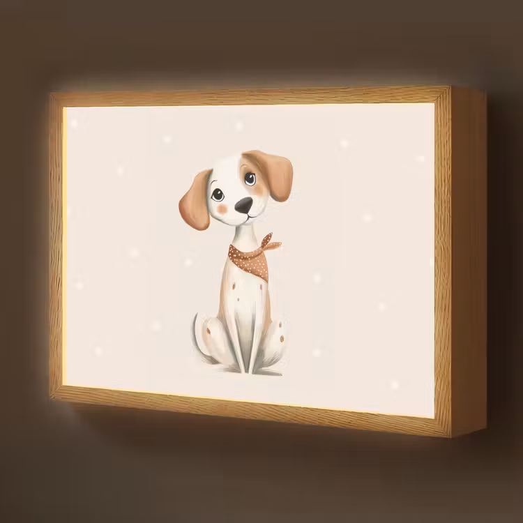 Hond - Pup - Beige - Stippen Light Box met batterij (Wandlamp kind) middel -z3d_website