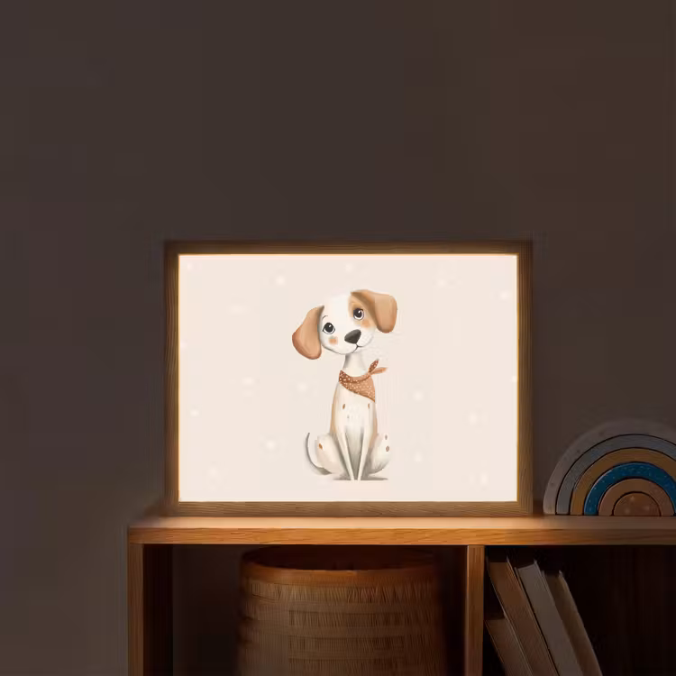 Hond - Pup - Beige - Stippen Light Box met batterij (Wandlamp kind) middel -sfeer1_kind