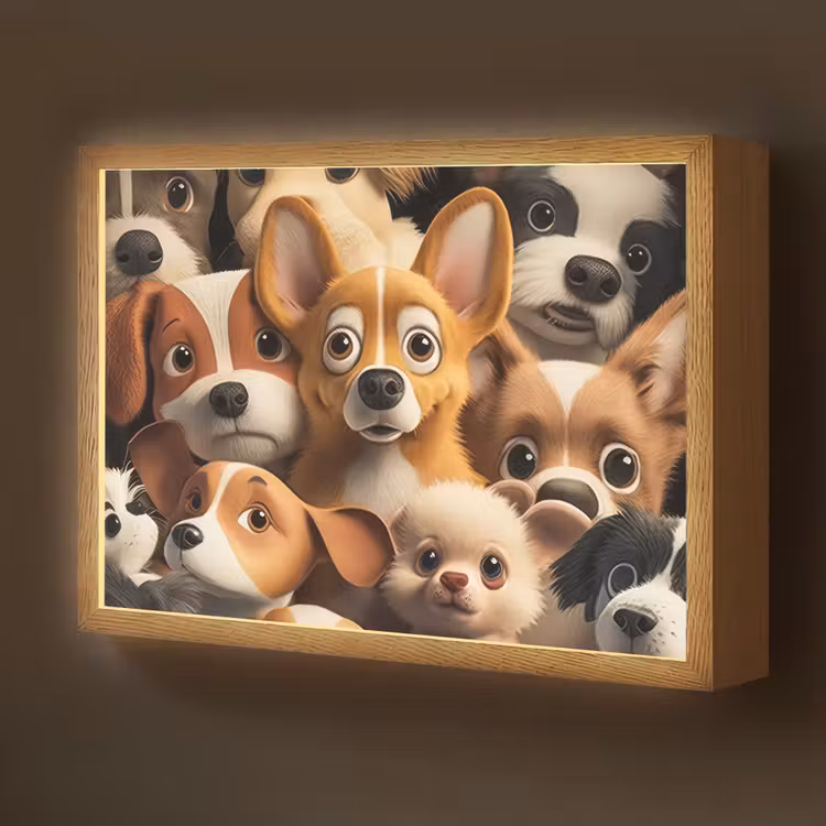 Honden - Dieren - Bruin - Zwart - Patronen - Kind Light Box met batterij (Wandlamp kind) middel -z3d_website