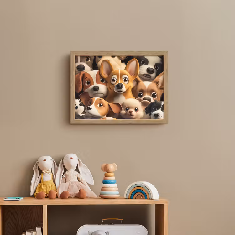 Honden - Dieren - Bruin - Zwart - Patronen - Kind Light Box met batterij (Wandlamp kind) middel -sfeer2_kind
